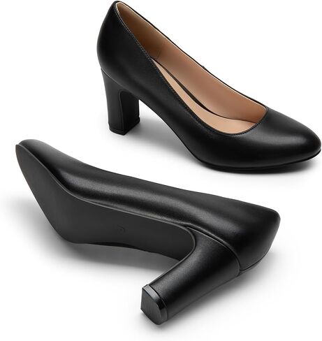 DREAM PAIRS Women's Block Heels Closed Toe High Chunky Rounded Toe Pumps Comfortable Slip On Work Shoes in Saudi Arabia