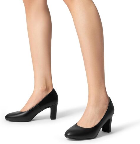 DREAM PAIRS Women's Block Heels Closed Toe High Chunky Rounded Toe Pumps Comfortable Slip On Work Shoes in Saudi Arabia