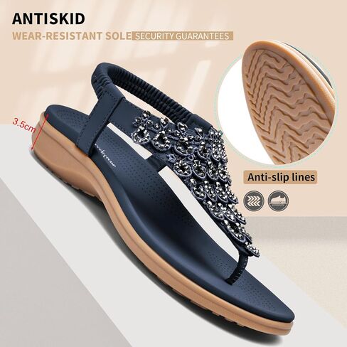 Littleplum Womens Sandals Arch Support Slingback Rhinestone Dressy Sandals Comfort Summer Shoes Ankle Strap Elastic Flats for Beach Walking in Saudi Arabia