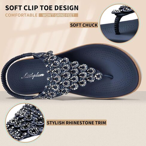 Littleplum Womens Sandals Arch Support Slingback Rhinestone Dressy Sandals Comfort Summer Shoes Ankle Strap Elastic Flats for Beach Walking in Saudi Arabia
