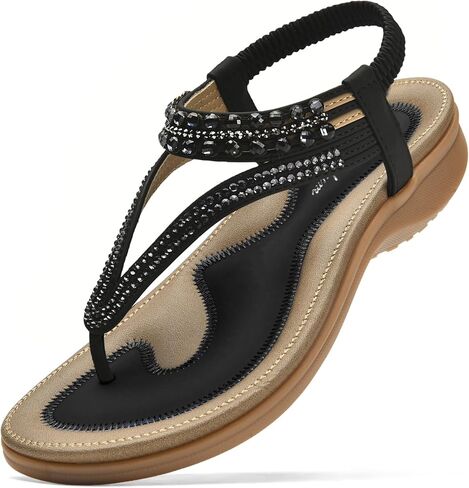 Littleplum Womens Sandals Arch Support Slingback Rhinestone Dressy Sandals Comfort Summer Shoes Ankle Strap Elastic Flats for Beach Walking in Saudi Arabia