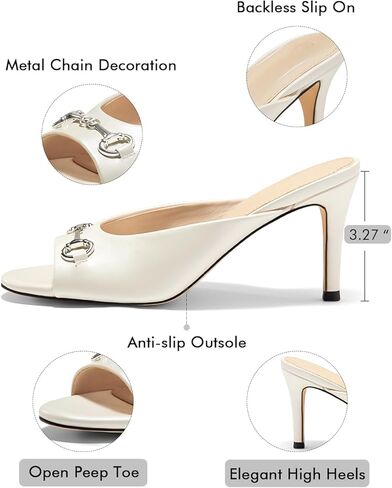 صندل شريحة للسيدات Coutgo مفتوحة إصبع القدمين عالي الكعب عالي الظهر على البغال الكعب مع سلسلة معدنية in Kuwait