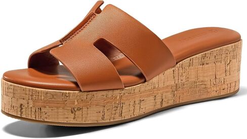 Coutgo Women's Platform Wedge Sandals Open Toe Slip On Slides Cork Heeled Cutout Comfortable Summer Shoes in Kuwait