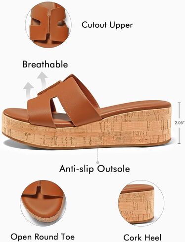 Coutgo Women's Platform Wedge Sandals Open Toe Slip On Slides Cork Heeled Cutout Comfortable Summer Shoes in Kuwait