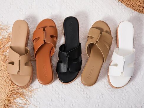 Coutgo Women's Platform Wedge Sandals Open Toe Slip On Slides Cork Heeled Cutout Comfortable Summer Shoes in Kuwait