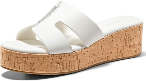 Coutgo Women's Platform Wedge Sandals Open Toe Slip On Slides Cork Heeled Cutout Comfortable Summer Shoes in Kuwait
