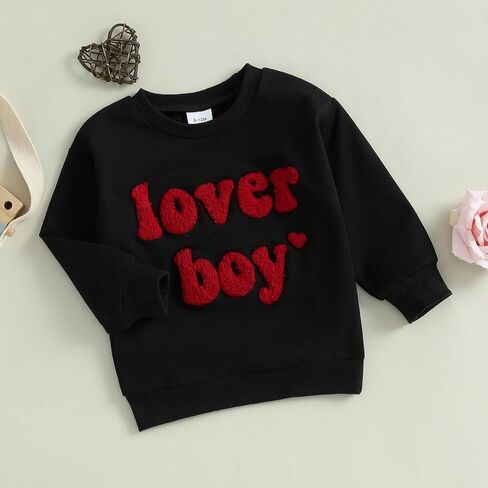 Lesimsam Toddler Baby Boy Girl Valentines Day Outfit Terbroidery Sweatshirt Crewneck Long Sleeve Pullover Top Top in Kuwait