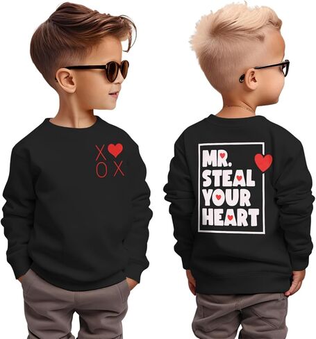Toddler Baby Boy Valentines Day Sweatshirt Mr Steal Your Heart Long Sleeve Shirt XOXO Crewneck Pullover Top Outfit in Saudi Arabia