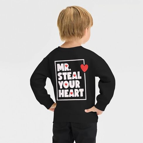 Toddler Baby Boy Valentines Day Sweatshirt Mr Steal Your Heart Long Sleeve Shirt XOXO Crewneck Pullover Top Outfit in Saudi Arabia
