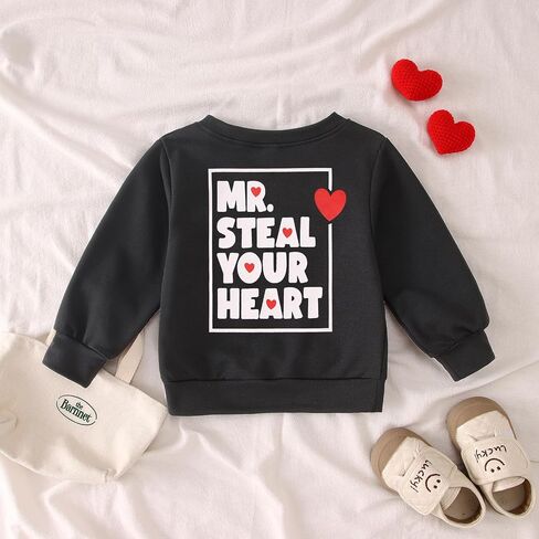 Toddler Baby Boy Valentines Day Sweatshirt Mr Steal Your Heart Long Sleeve Shirt XOXO Crewneck Pullover Top Outfit in Saudi Arabia