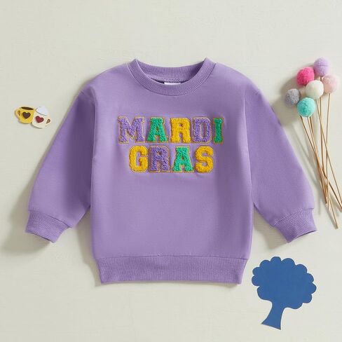 Toddler Baby Girl Boy Mardi Gras Outfit Letter Sweatshirt Long Sleeve T-Shirt Tops Fall Clothes in Kuwait