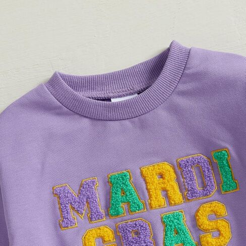 Toddler Baby Girl Boy Mardi Gras Outfit Letter Sweatshirt Long Sleeve T-Shirt Tops Fall Clothes in Kuwait