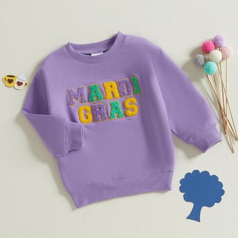 Toddler Baby Girl Boy Mardi Gras Outfit Letter Sweatshirt Long Sleeve T-Shirt Tops Fall Clothes in Kuwait