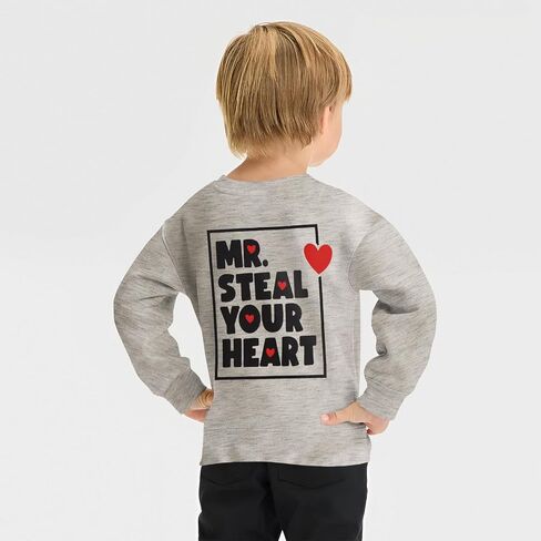 Toddler Baby Boy Valentines Day Sweatshirt Mr Steal Your Heart Long Sleeve Shirt XOXO Crewneck Pullover Top Outfit in Saudi Arabia