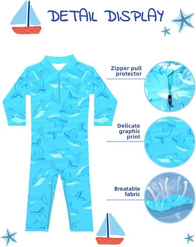 weVSwe Baby Toddler UPF 50+ Sun Protection Rash Guard Long Sleeve Swimsuit with Crotch Zipper in Saudi Arabia