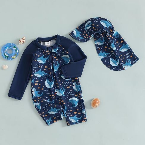 Hnyenmcko Baby/Toddler Boy Rash Guard Swimsuit Long Sleeve One Piece Zipper Swimwear Sunsuit Infant Bathing Suit Beachwear in Saudi Arabia