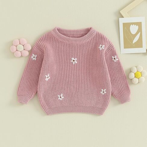 Mubineo Baby Girl Winter Clothes Cute Flower Sweater Crewneck Pullover Long Sleeve Knit Newborn Infant Sweaters in Saudi Arabia