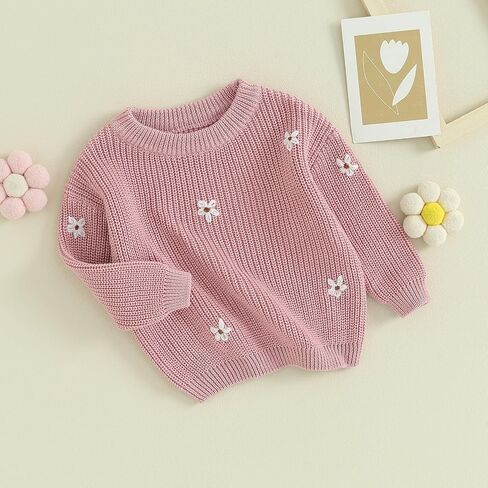 Mubineo Baby Girl Winter Clothes Cute Flower Sweater Crewneck Pullover Long Sleeve Knit Newborn Infant Sweaters in Saudi Arabia