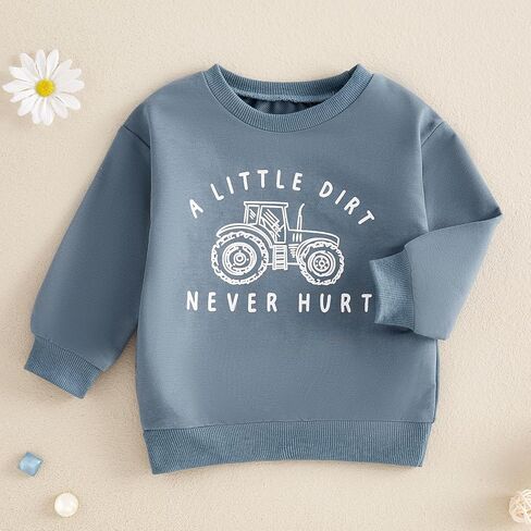 Toddler Baby Boy Crewneck Sweatshirt Tractor Letter Long Sleeve Pullover Tops Fall Winter Outfits Casual Clothes in Saudi Arabia