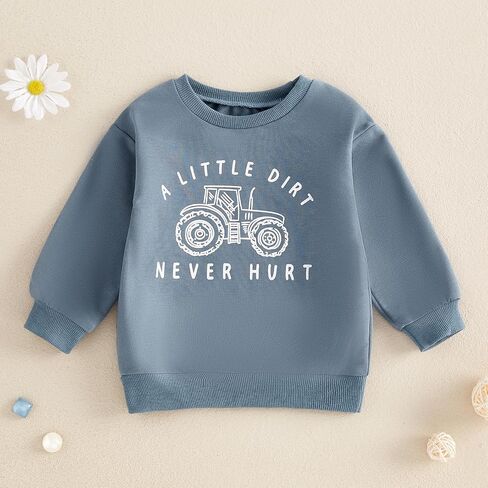 Toddler Baby Boy Crewneck Sweatshirt Tractor Letter Long Sleeve Pullover Tops Fall Winter Outfits Casual Clothes in Saudi Arabia