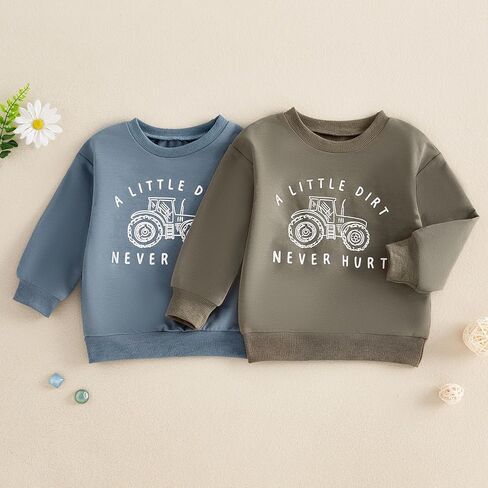 Toddler Baby Boy Crewneck Sweatshirt Tractor Letter Long Sleeve Pullover Tops Fall Winter Outfits Casual Clothes in Saudi Arabia