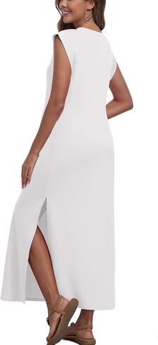 Summer Sleeveless Maternity Dress, Casual Loose Split Wrinkle-Free Long Maxi Dress with Pockets in Kuwait