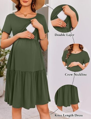Ekouaer Nursing Dress Summer Short Sleeve Breastfeeding Casual Knee Length Maternity Dresses S-XXL in Saudi Arabia