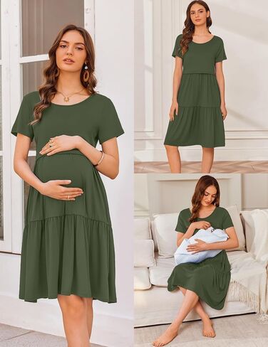 Ekouaer Nursing Dress Summer Short Sleeve Breastfeeding Casual Knee Length Maternity Dresses S-XXL in Saudi Arabia