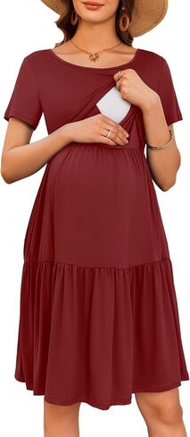 Ekouaer Nursing Dress Summer Short Sleeve Breastfeeding Casual Knee Length Maternity Dresses S-XXL in Saudi Arabia