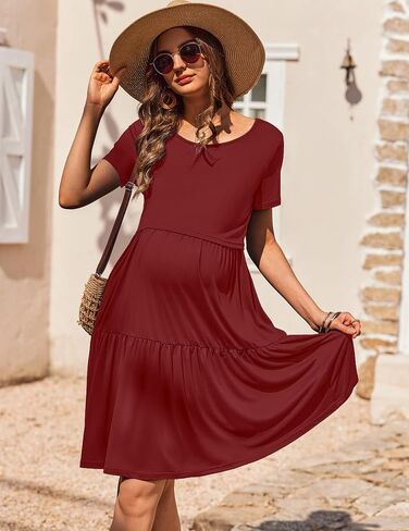 Ekouaer Nursing Dress Summer Short Sleeve Breastfeeding Casual Knee Length Maternity Dresses S-XXL in Saudi Arabia