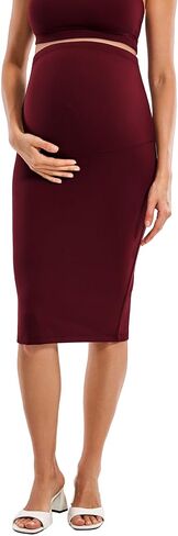 MOMANDA Women' s Maternity Skirt High Waist Midi Pencil Skirt with Slit Stretchy Pregnancy Casual in Saudi Arabia