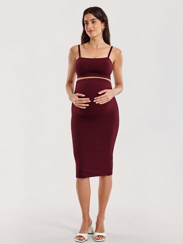 MOMANDA Women' s Maternity Skirt High Waist Midi Pencil Skirt with Slit Stretchy Pregnancy Casual in Saudi Arabia