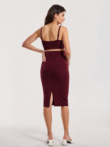 MOMANDA Women' s Maternity Skirt High Waist Midi Pencil Skirt with Slit Stretchy Pregnancy Casual in Saudi Arabia