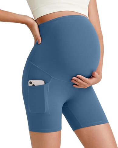G4Free Barefeel Maternity Biker Shorts with Pockets Over The Belly Legging Pregnancy Yoga Pants Athletic Workout 5" 8.5" in Saudi Arabia