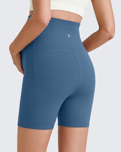 G4Free Barefeel Maternity Biker Shorts with Pockets Over The Belly Legging Pregnancy Yoga Pants Athletic Workout 5" 8.5" in Saudi Arabia