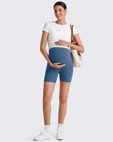 G4Free Barefeel Maternity Biker Shorts with Pockets Over The Belly Legging Pregnancy Yoga Pants Athletic Workout 5" 8.5" in Saudi Arabia