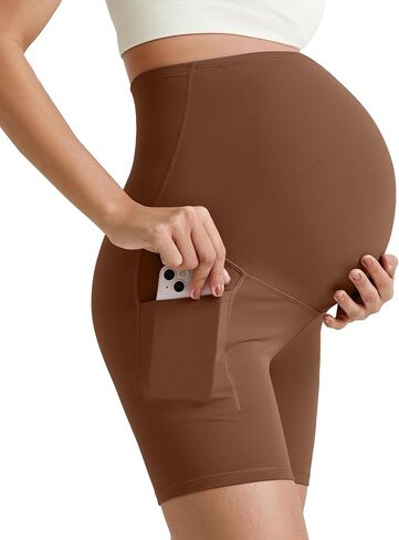 G4Free Barefeel Maternity Biker Shorts with Pockets Over The Belly Legging Pregnancy Yoga Pants Athletic Workout 5" 8.5" in Saudi Arabia