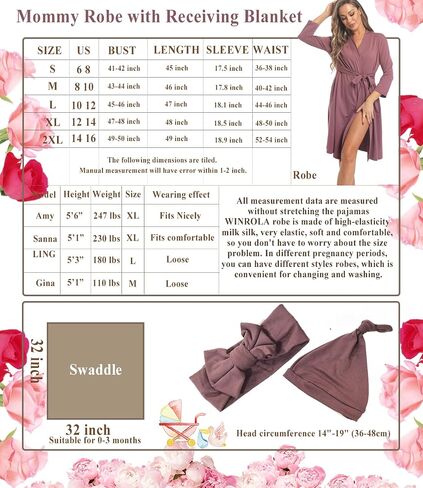 Maternity Robe with Matching Swaddle Set, Mommy Me Set Soft Women Maternity Sleepwear Bathroom Long Sleeves Robe in Saudi Arabia