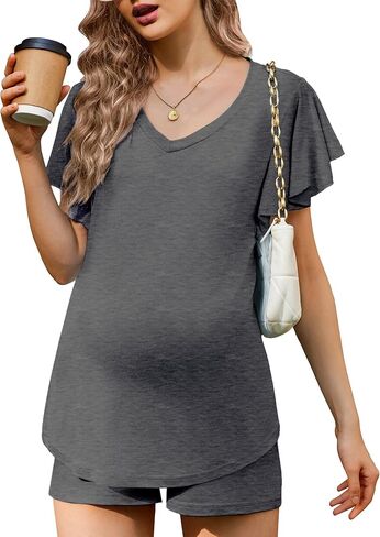 Ekouaer Pajamas Pajamas مجموعة 2 قطعة تتدفق الأكمام القصيرة بعد الولا in Saudi Arabia