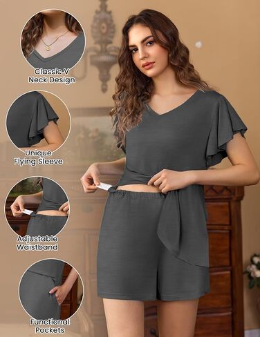 Ekouaer Pajamas Pajamas مجموعة 2 قطعة تتدفق الأكمام القصيرة بعد الولا in Saudi Arabia