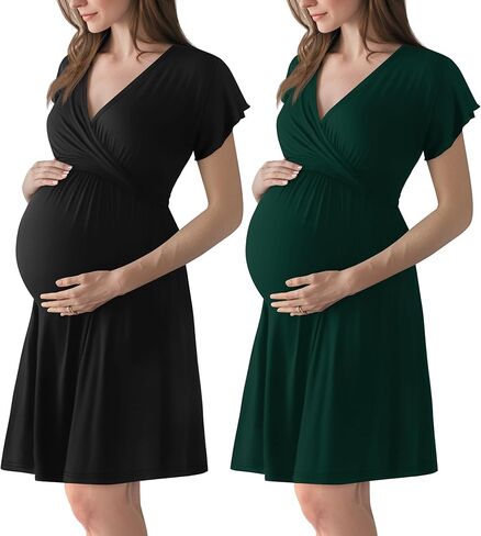 Neer 2 Pack 3 in 1 Labor Delivery Hospital Gown, Women's Maternity Dress Robe Nursing Nightgown Sleepwear for Breastfeeding in Kuwait