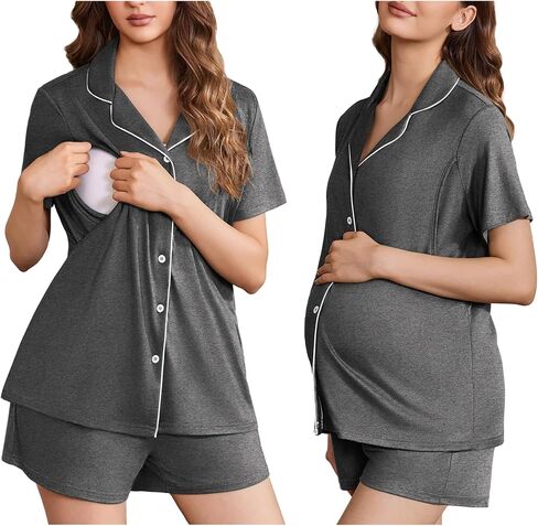 Ekouaer Women's Maternity Nursing Pajama Sets Button Down Postpartum Pajamas Short Sleeve Breastfeeding Clothes in Saudi Arabia
