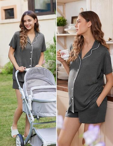 Ekouaer Women's Maternity Nursing Pajama Sets Button Down Postpartum Pajamas Short Sleeve Breastfeeding Clothes in Saudi Arabia