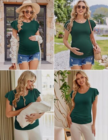 Ekouaer Women's Maternity Shirts 3 Packs Flying Short Sleeve Pregnancy Tops Side Ruched Tunic Blouse Mama Clothes S-XXL in Saudi Arabia