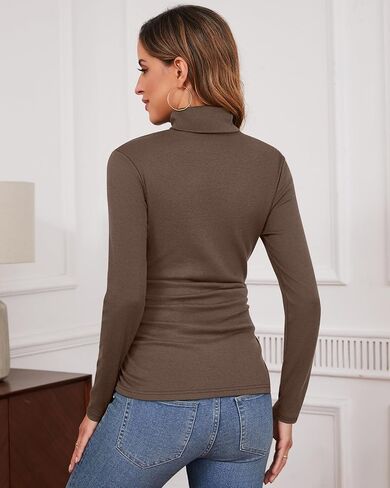 Ficerd 3 Pack Women's Maternity Shirts, Turtleneck Long Sleeve Pregnancy Tops Casual Side Ruched Maternity Tees Mama Clothes in Saudi Arabia