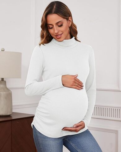 Ficerd 3 Pack Women's Maternity Shirts, Turtleneck Long Sleeve Pregnancy Tops Casual Side Ruched Maternity Tees Mama Clothes in Saudi Arabia