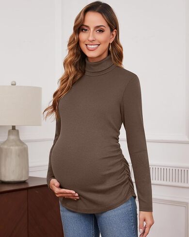 Ficerd 3 Pack Women's Maternity Shirts, Turtleneck Long Sleeve Pregnancy Tops Casual Side Ruched Maternity Tees Mama Clothes in Saudi Arabia