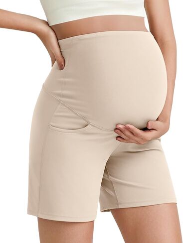 G4Free BareFeel Maternity Athletic Shorts with Pockets Over The Belly Workout Pants Comfy Summer Pregnancy Clothes in Saudi Arabia