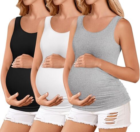 Ekouaer 3 Pack Women Maternity Tank Tops Ruch Side Basic Shirts Summer Postpartum Tops Sleeveless Pregnancy Workout Clothes in Saudi Arabia