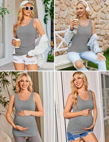 Ekouaer 3 Pack Women Maternity Tank Tops Ruch Side Basic Shirts Summer Postpartum Tops Sleeveless Pregnancy Workout Clothes in Saudi Arabia